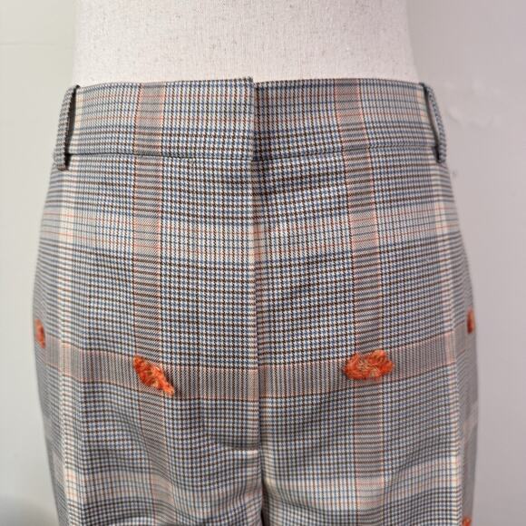 Nina Ricci Plaid Wool Trousers with Orange Fringe Embroidery Size 40 NWT Classic - Picture 3 of 11